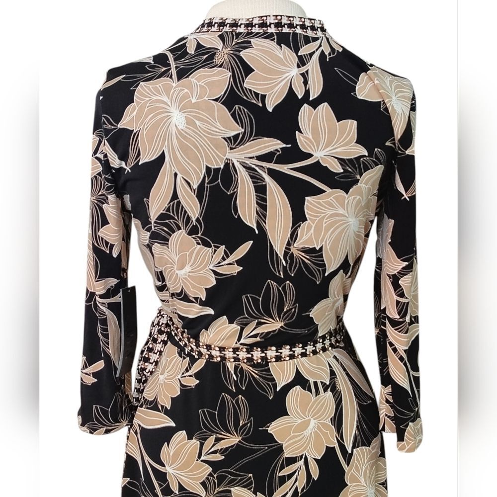 NWT White House Black Market Black Tan Floral Houndstooth Reversible Wrap Dress - Picture 8 of 15